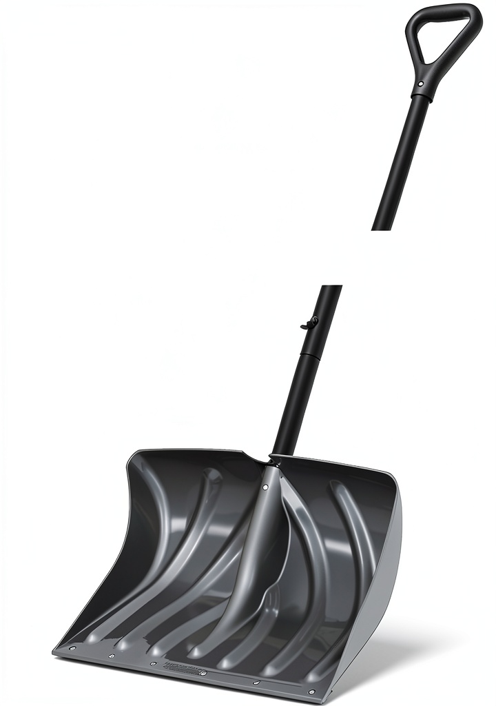 Suncast snow shovel in use on a snowy driveway