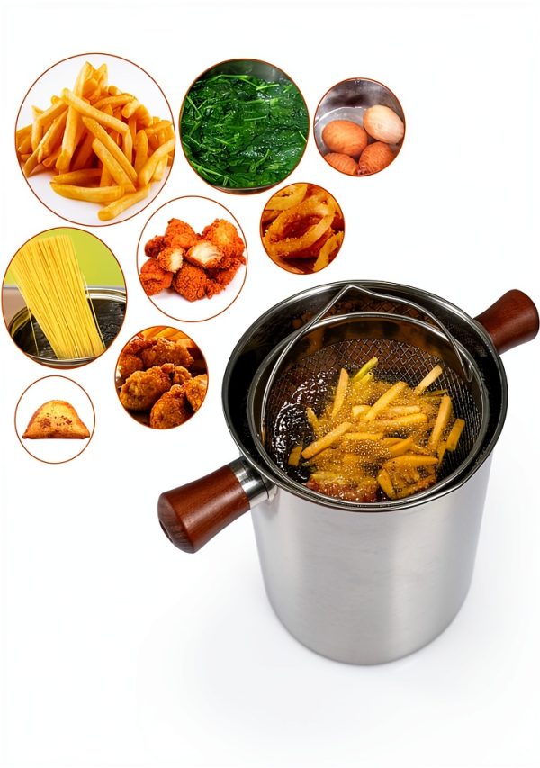 Small Deep Oil Fryer Pot PAMISO 68oz 304 Stainless Steel Glass Lid-5
