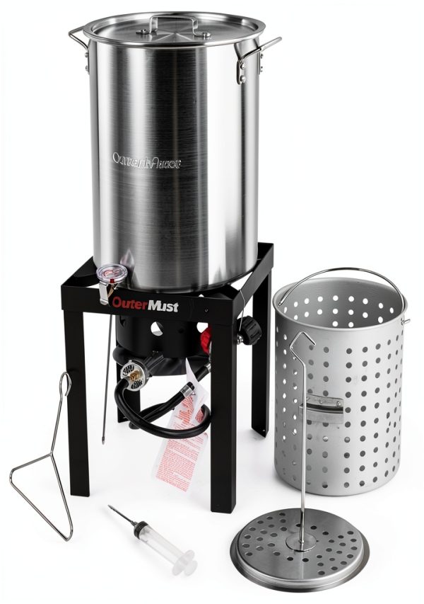 30 QT Turkey Fryer Set OuterMust 50,000 BTU Aluminum Pot with Basket-0