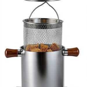 Small Deep Oil Fryer Pot PAMISO 68oz 304 Stainless Steel Glass Lid-0