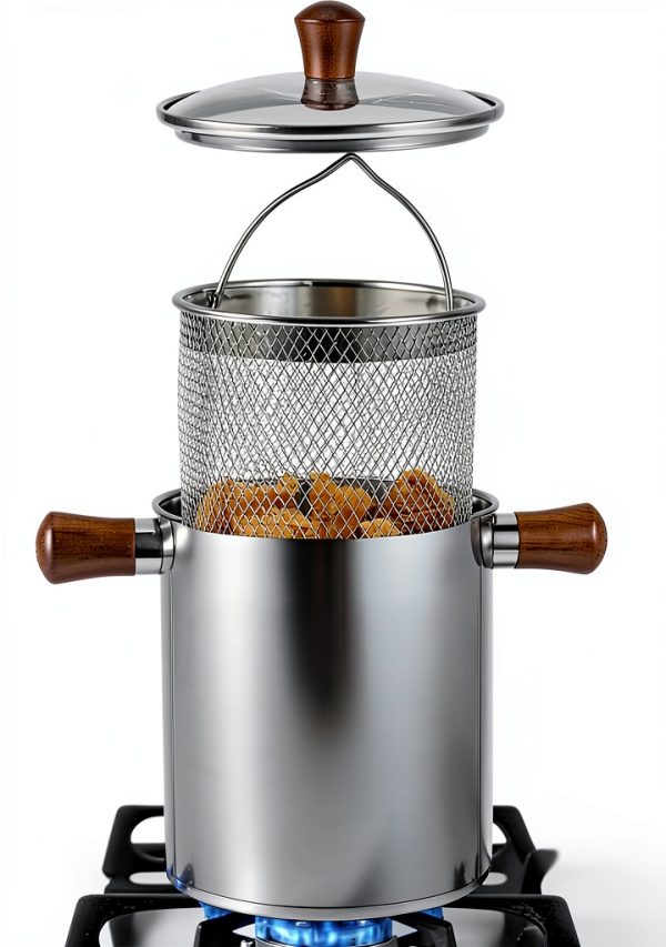 Small Deep Oil Fryer Pot PAMISO 68oz 304 Stainless Steel Glass Lid-0