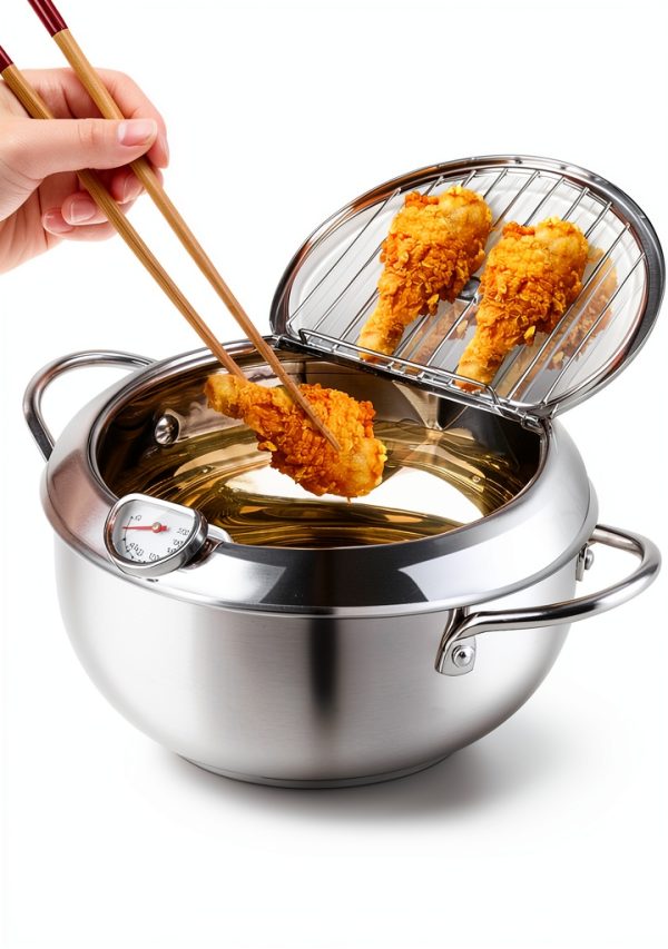 304 Stainless Steel Frying Pot ASDFB 11" 2.2L Deep Fryer Temp Control-0