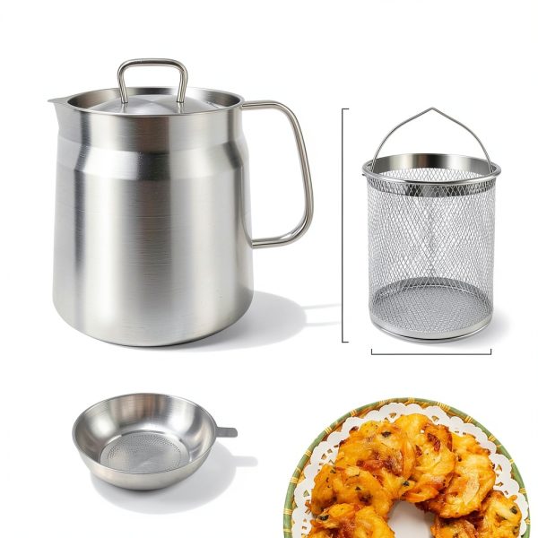 68oz Deep Fryer Pot by Abnaok 304 Stainless Steel Oil Filter Basket-1