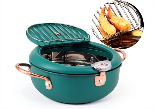 Deep Fryer Pot 304 Steel with Thermometer – Aqur2020 Deep Green-3