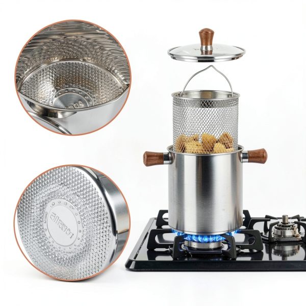 Small Deep Oil Fryer Pot PAMISO 68oz 304 Stainless Steel Glass Lid-2