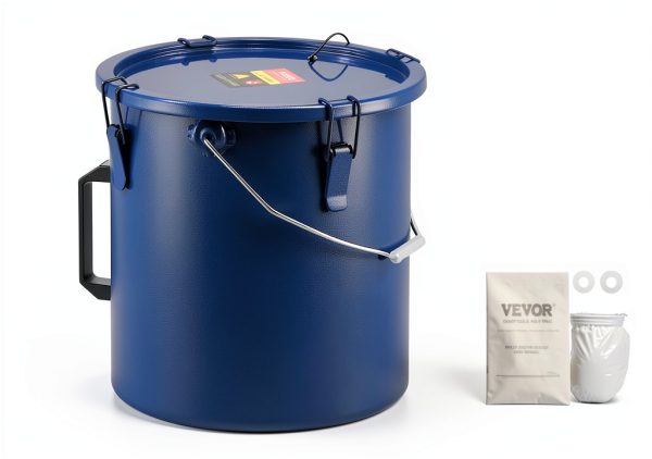 VEVOR Fryer Grease Bucket 6 Gallon Steel Caddy Rust‑Proof Blue-6