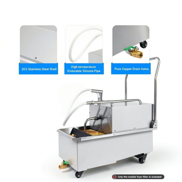 55 L /14.5 Gal Commercial Mobile Fryer Filter Machine 550W Restaurant Oil Filter Machine Mobile Fryer Oil Filter Machine with Filter Papers Fryer Oil Filter Cart for Supermarket, Restaurant-2