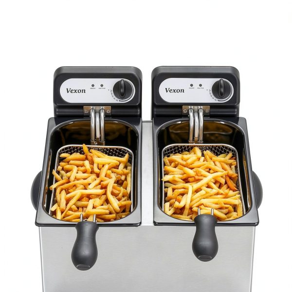 Vexon 3000W Electric Deep Fryer with Double 3L Baskets, Silver-4