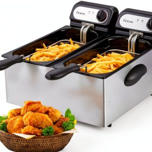 Vexon 3000W Electric Deep Fryer with Double 3L Baskets, Silver-0