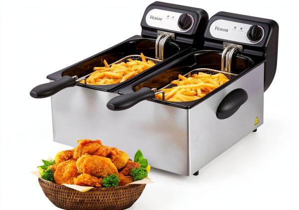Vexon 3000W Electric Deep Fryer with Double 3L Baskets, Silver-0