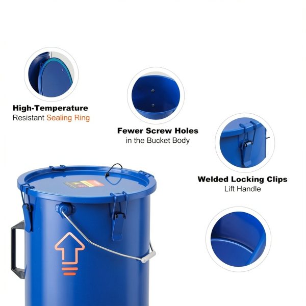 VEVOR Fryer Grease Bucket 6 Gallon Steel Caddy Rust‑Proof Blue-3