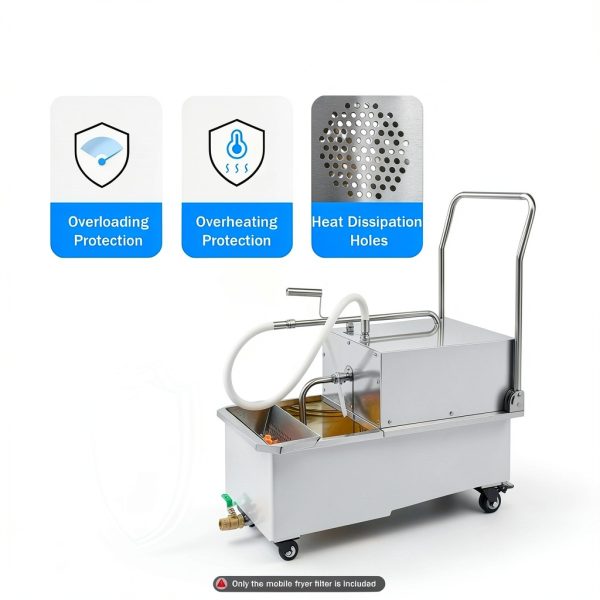 55 L /14.5 Gal Commercial Mobile Fryer Filter Machine 550W Restaurant Oil Filter Machine Mobile Fryer Oil Filter Machine with Filter Papers Fryer Oil Filter Cart for Supermarket, Restaurant-6