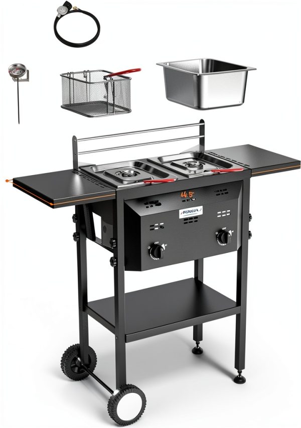 Outdoor Fryer Bonnlo Dual 8QT Tanks 24,000 BTU Propane Deep Fryer-5